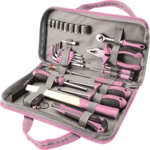 Extol Lady, rózsaszín szerszámkészlet, 39db, 1/4";, 8 dugófej (5-14mm), fogó, csavarhúzók, kalapács, BIT-ek