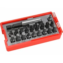 EXTOL premium BIT készlet 20 db C.V., lapos:3-6, PH1-3, PZ1-3, HEX 4-6mm, T10-40, övre akasztható műanyag tartóban