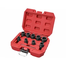 EXTOL premium roncsolt-, törtcsavar kiszedő TWIST; 3/8" befogás, 9db fej: 10, 11, 12, 13, 14, 15, 16, 17, 19mm, 1 db kiütőrúd, CrMo, műanyag kof.