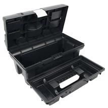 EXTOL szerszámosláda, műanyag, alucsatos, tálcával, fekete, lakatolható; 16", 415×220×200mm,  rendező felül