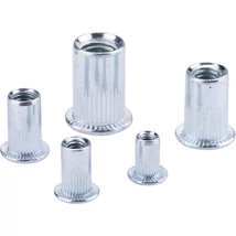 FORTUM szegecsanya készlet 40 db, M3-M8, POP-NUT, horganyzott acél, kerek, nyitott, lapos peremű, rovátkolt 