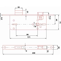 Beltéri bevésőzár, 45×90×20×7mm, 2 kulcsos, szögletes előlappal, Flame