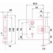 Bevésőzár, 55×55×20mm, 1 kulcsos, LŐVÉR típusú, Flame