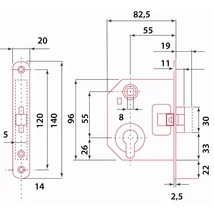Bevésőzár, 55×55×20mm, cilinderes, LŐVÉR típusú, Flame